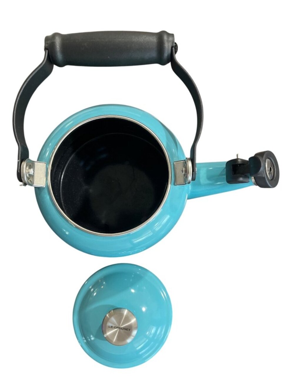 Le Creuset Enamel On Steel Demi Tea Kettle, 1.25 qt Caribbean Blue - Picture 5 of 7